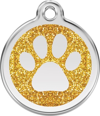 Red Dingo Glitter Pawprints Pet ID Tag